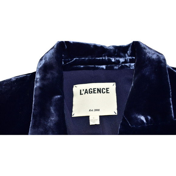 C0 Auth LAGENCE Ink Blue Velvet Double Breasted Cropped Jacket Blazer Size 6 - Picture 5 of 8